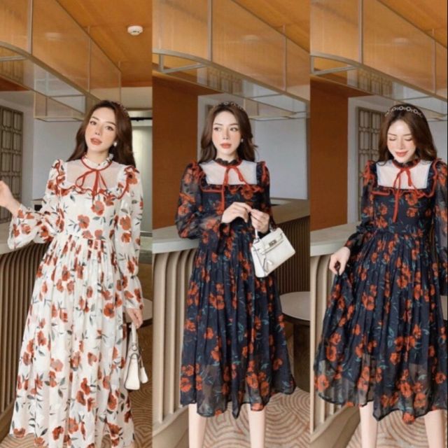 đầm hoa dáng dài bông to