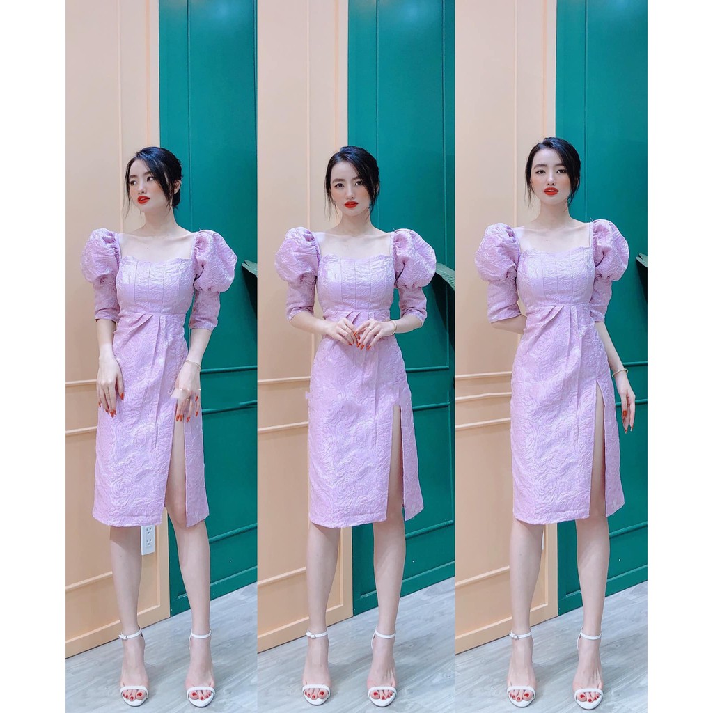Đầm gấm body xẻ tà tay dài - Minie dress | BigBuy360 - bigbuy360.vn