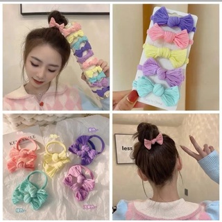 Set 2 dây cột tóc nơ vải màu kẹo