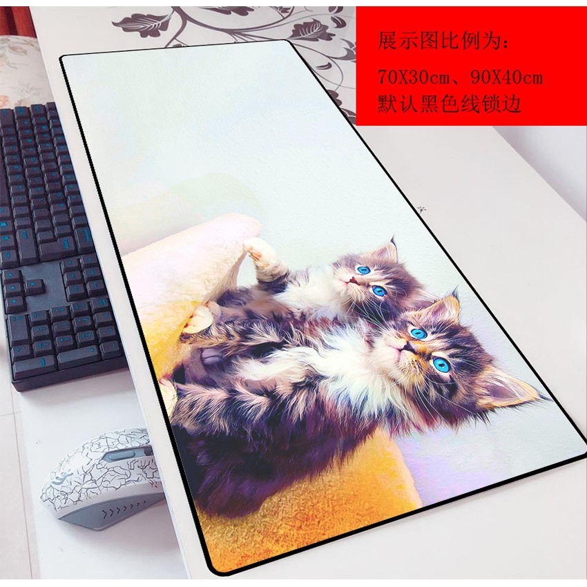 Tấm Lót Chuột Và Bàn Phím Máy Tính Cỡ Lớn 70x30 In Hình Mèo Hoạt Hình Dễ Thương