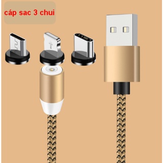 Cáp sạc đa năng, nam châm 3 đầu hít từ, cáp sạc nam châm có 3 đầu Lightning, Micro USB, Type-C