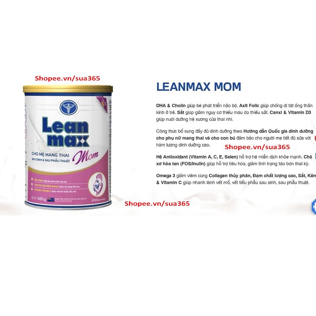 Sữa Leanmax Mom_400g ( Dành cho mẹ mang thai và cho con bú ) - Date Luôn Mới