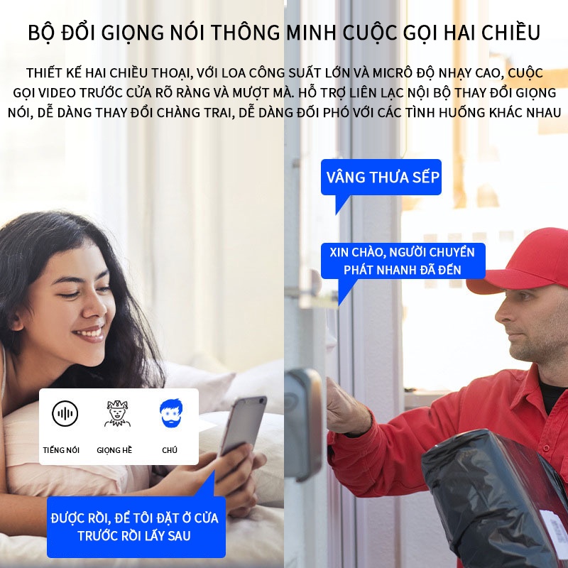 Chuông cửa không dây công suất thấp pin lithium HD tầm nhìn ban đêm video intercom video đổi giọng nói