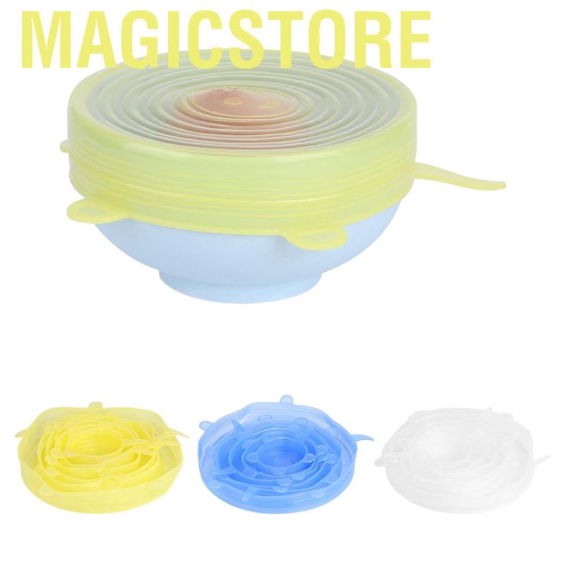 Magicstore 6Pcs/Set Kitchen Silicone Reusable Food Fruit Storage Preservation Stretch Cover Lids for Bowl