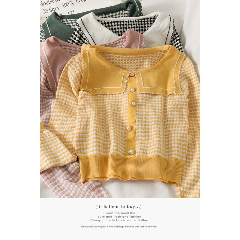 Mới Áo Sweater Tay Dài Sọc Ca Rô Thời Trang Mùa Thu 2021