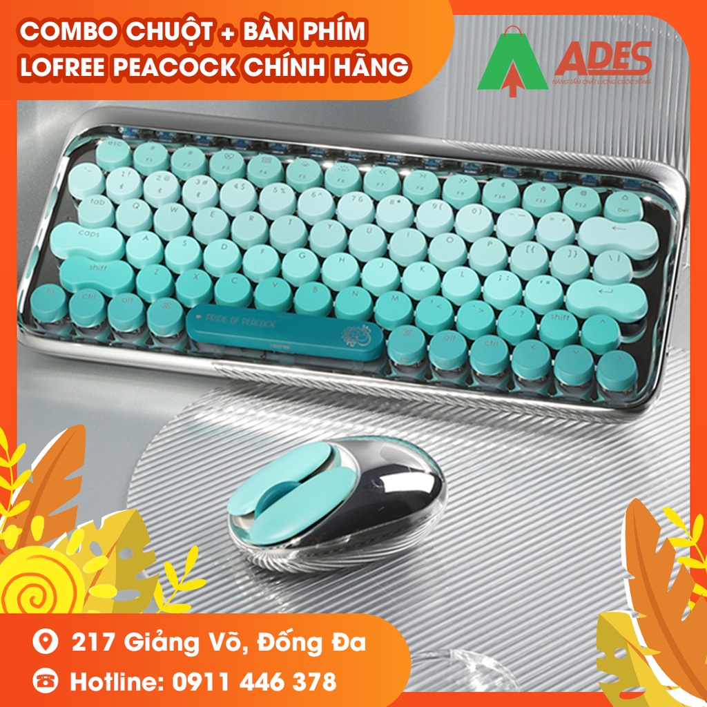 Combo Chuột + Bàn phím Lofree peacock màu xanh khổng tước - Bảo hành 12 tháng