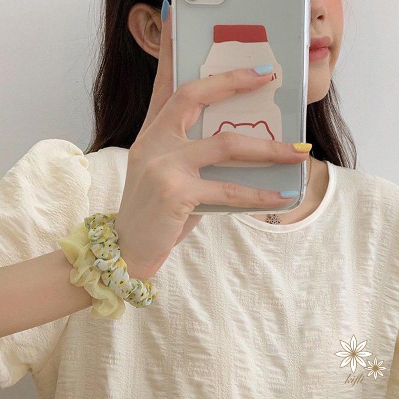 Set 3 dây buộc tóc vải lưới in hoa phong cách Hàn Quốc thời trang mới