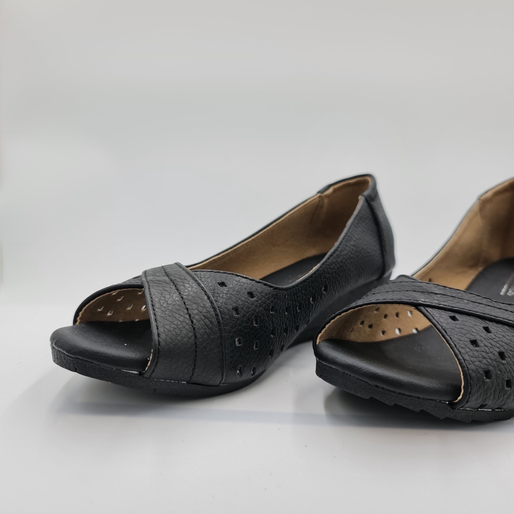 Giày đế xuồng nữ 3p hở mũi mũi tròn da bò mềm LUNASHOES 24810 bảo hành 2 năm 1 đổi 1 giày nữ trung niên cho mẹ