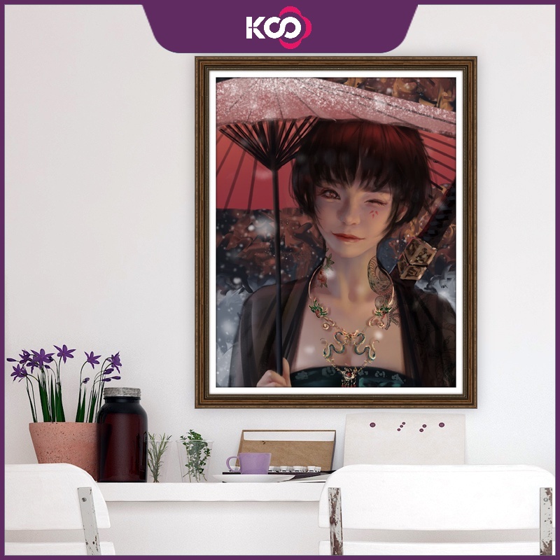 Bộ Tranh Đính Đá 5D Tự Làm Kích Thước 30x40cm / 40x50cm Hình Cô Gái Hoạt Hình Trang Trí Nhà Cửa