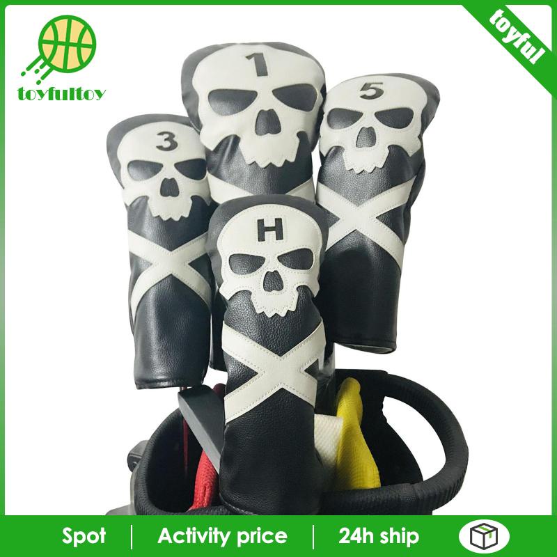 Set 4 Vỏ Bọc Đầu Gậy Đánh Golf Bằng Gỗ Hình Đầu Lâu