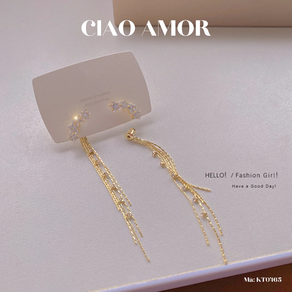 Khuyên tai nữ, Bông tai nữ ngôi sao Bling dài sang trọng Trang sức Ciao Amor - KT0463