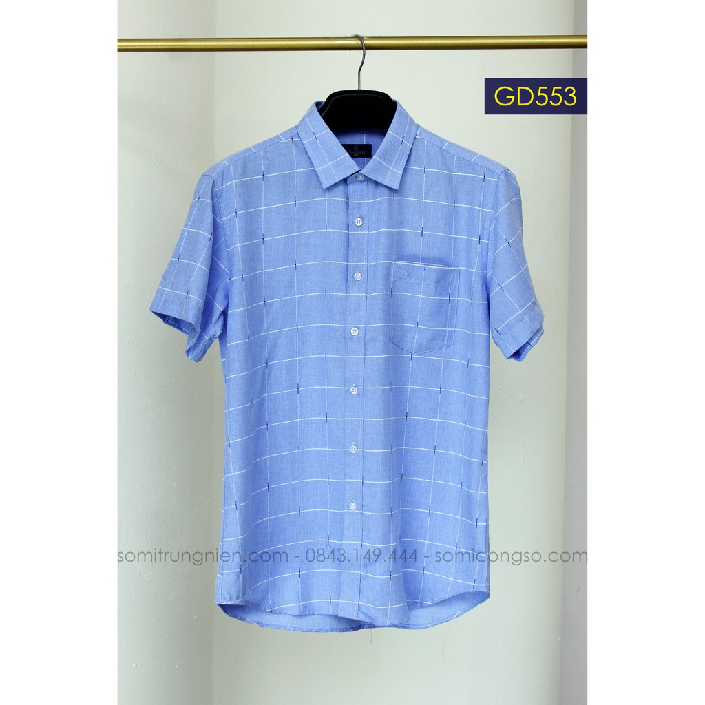 [HÀNG VIỆT NAM] Áo sơ mi nam thương hiệu Anton ngắn tay vải sợi tre màu xanh dương sọc trắng – GD 553 | BigBuy360 - bigbuy360.vn