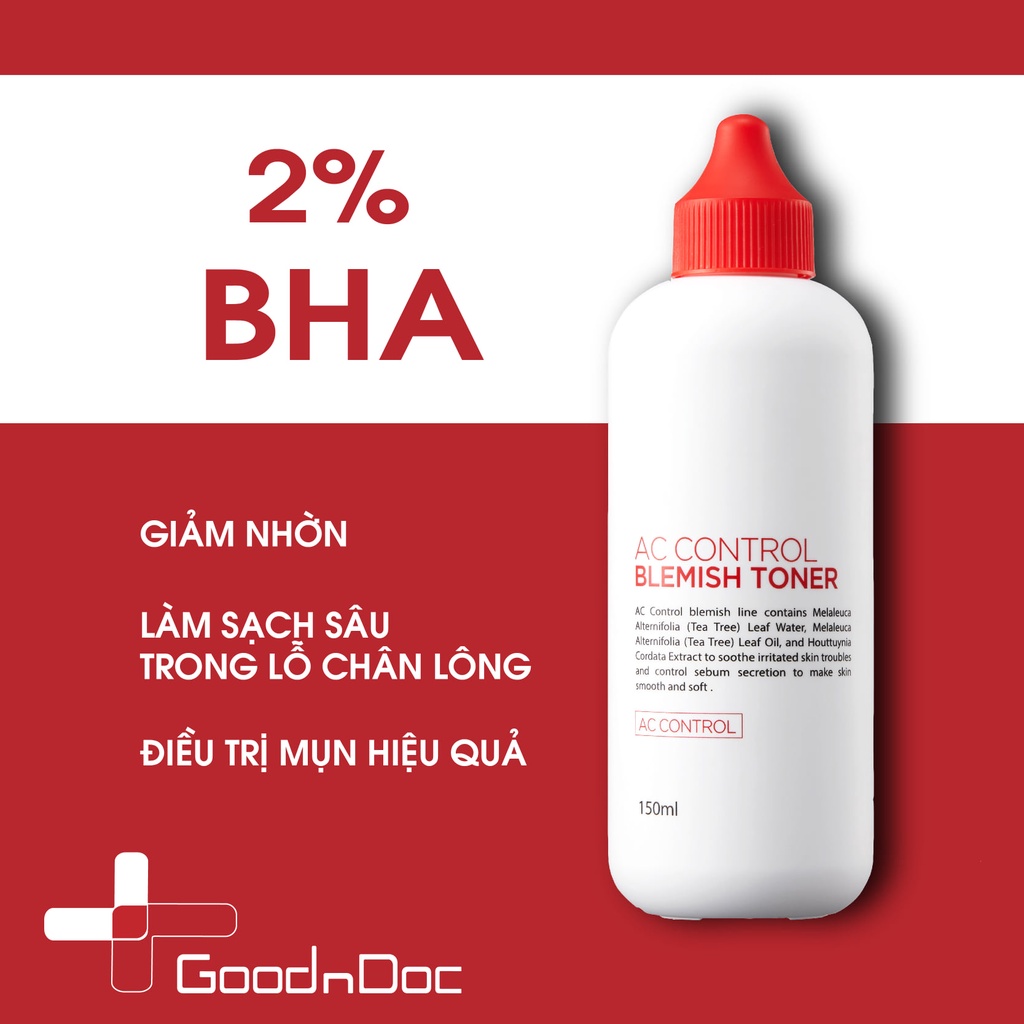 Toner Goodndoc AC Control Blemish Nước cân bằng tẩy da chết AHA + BHA cho da mụn, da thâm sạm 150ml