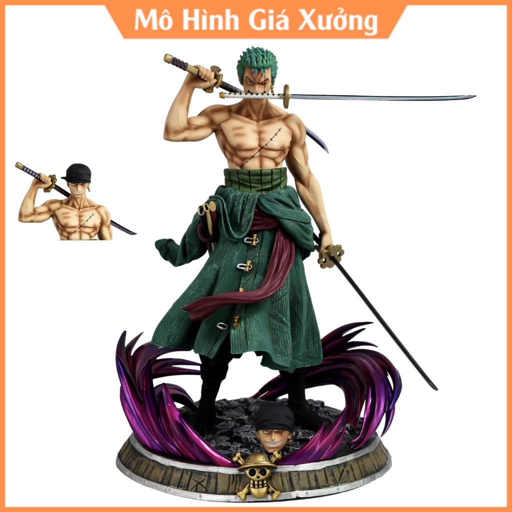 Mô hình One Piece Zoro tam kiếm Hàng cao cấp cao 36cm , Nặng 3kg  có 2 Đầu - Figure Tượng One Piece, Mô hình Giá Xưởng