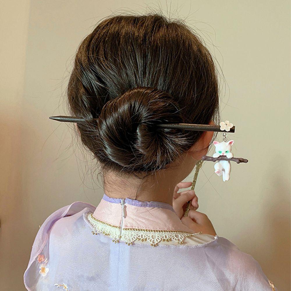 MXGOODS Trâm Cài Tóc Bằng Gỗ Hình Gấu / Mèo Dễ Thương Cho Nữ