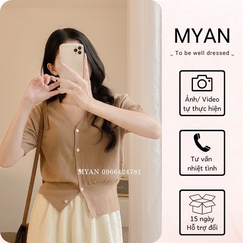 Áo Khoác Len Mỏng Cổ V Bo Tay, 5 Cúc Mở - Áo Mongtoghi Ngắn Tay Màu Trơn MYAN - A092203 (8171)