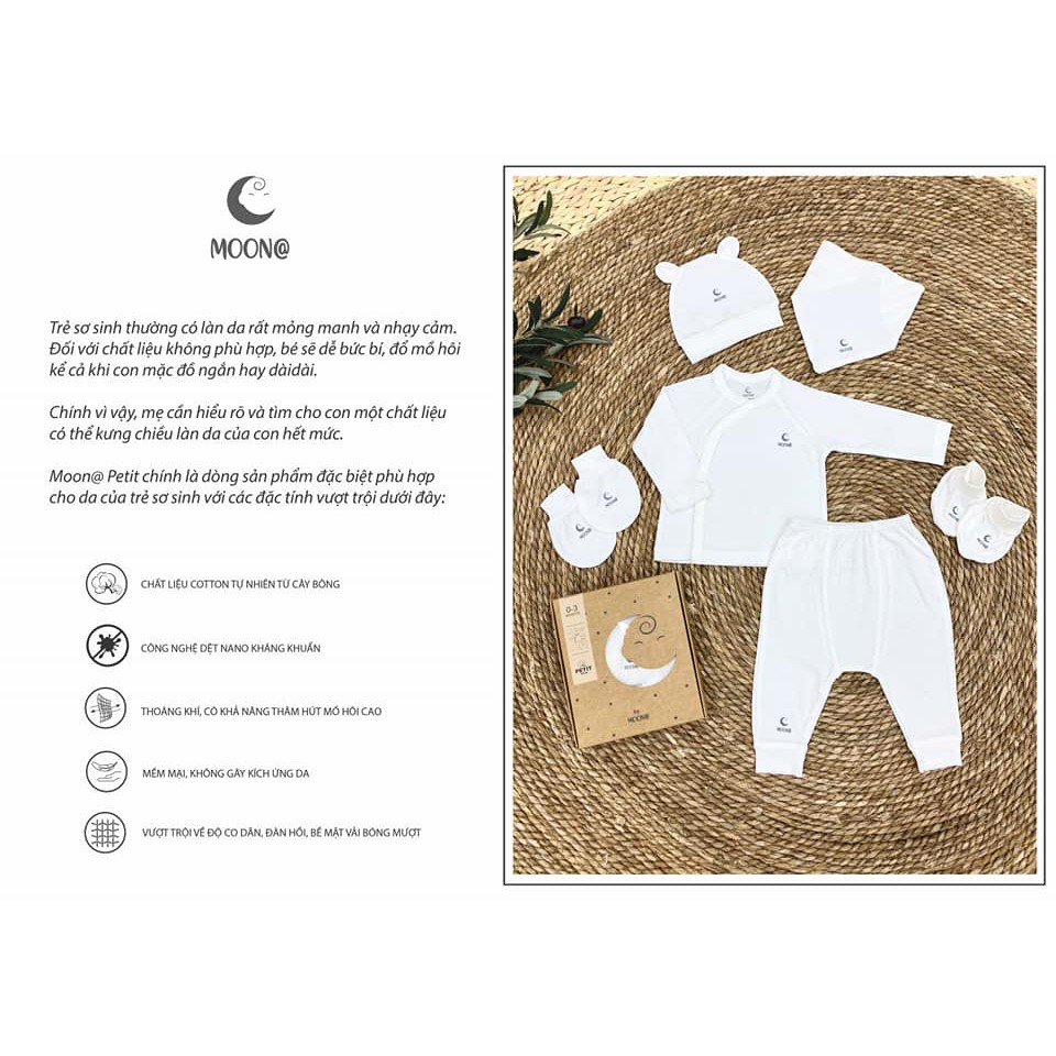 Set hộp quà sơ sinh petit 5 chi tiết Moona Trắng Size 0-3M