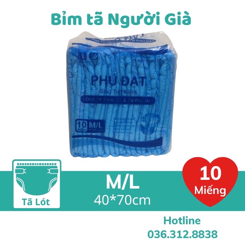 Bỉm Tã trần người già Phú Đạt💥SIÊU RẺ💥 túi 10 miếng siez M/L(45-75kg)