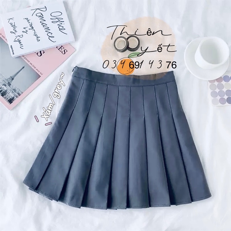Chân váy TENNIS XẾP LY XÁM có quần trong hình thật nữ thể thao năng động - thiên yết