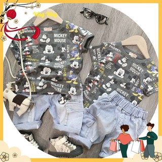 Sbt51 - set bé trai áo xám mickey phooey + quần bò xanh