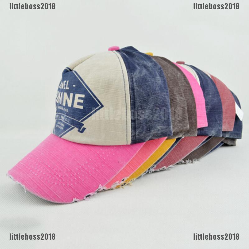 [LIB] Men Women Adjustable Flat Bill Demin Distressed Cap Vintage Baseball Trucker Hat [OL]