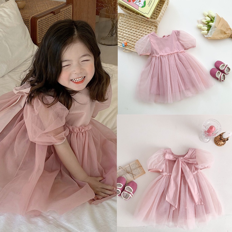 Đầm Công Chúa Tay Phồng Màu Hồng Cho Bé Từ 2-6 Tuổi
