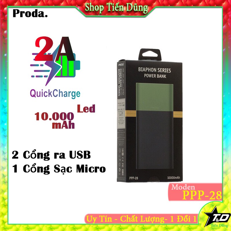 Pin sạc dự phòng Remax PRODA PPP 28 dung lượng 10.000mAh chình hãng thiết kế sang trọng