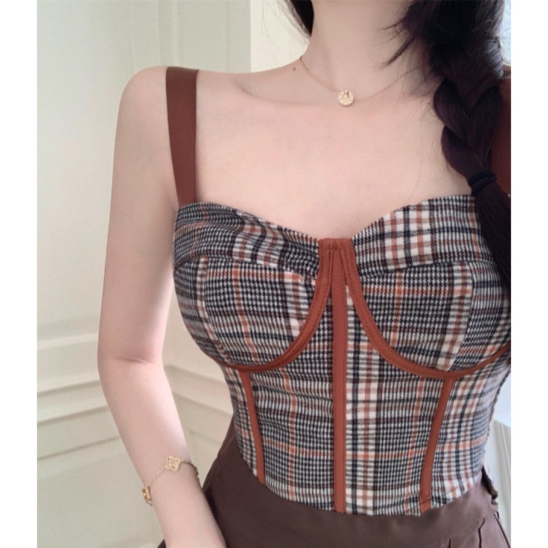 Áo Lửng Họa Tiết Caro Phong Cách Retro Thời Trang Mùa Hè Cho Nữ