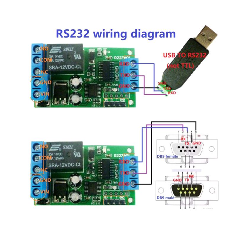 Rơ Le 1 Kênh 2 Trong 1 12V RS232 TTL232 Cho Mô-Đun Điều Khiển Từ Xa