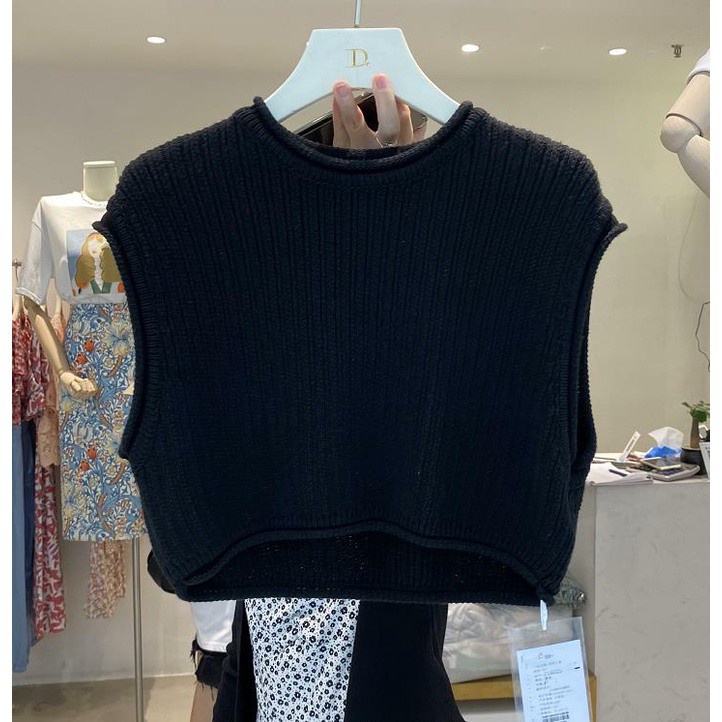 Áo Croptop Dệt Kim Không Tay Màu Sắc Đơn Giản Dành Cho Nữ