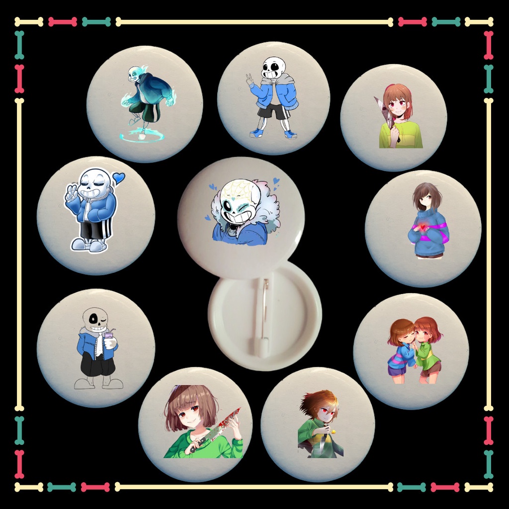 Bộ sưu tầm Huy hiệu 10 chiếc 5.8cm in mẫu hình Sans Error Sans Chara Papyrus dễ thương