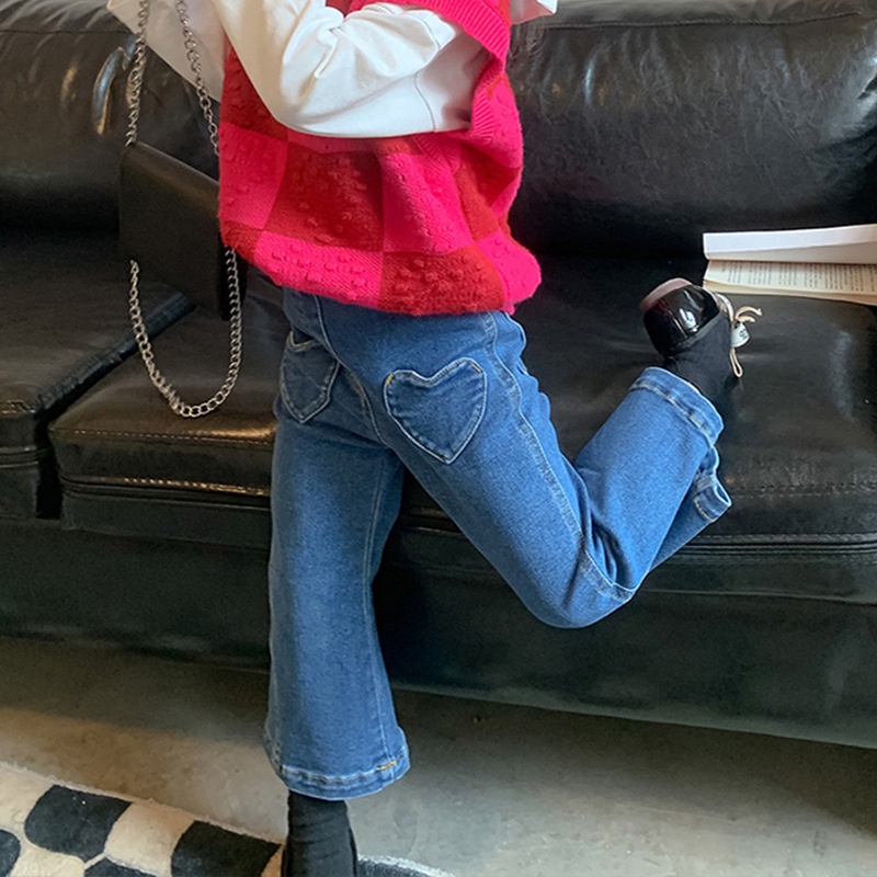 Quần Dài Denim Ống Loe Phong Cách Hàn Quốc Thời Trang Mùa Thu Mới Cho Bé Gái