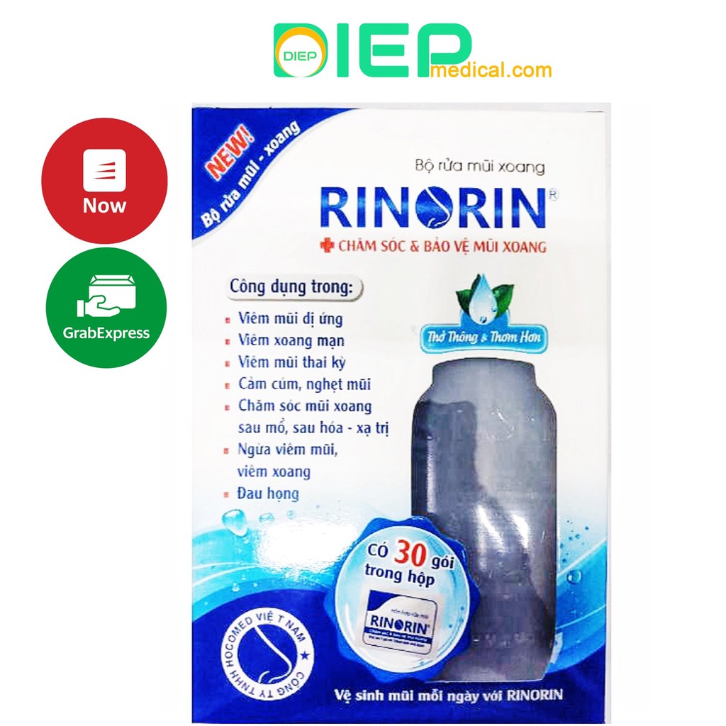 ✅ RINORIN (Bình + 30 gói muối rửa) - Bộ rửa mũi xoang kèm 30 gói hỗn hợp rửa mũi