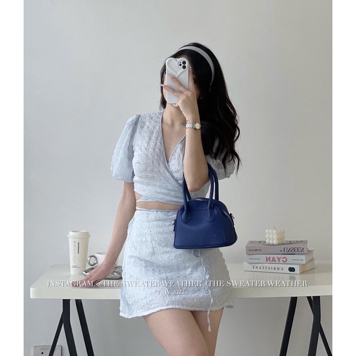 SET XỐP ÁO CROPTOP BUỘC DÂY CHÉO KÈM CHÂN VÁY DÁNG A SACXCV