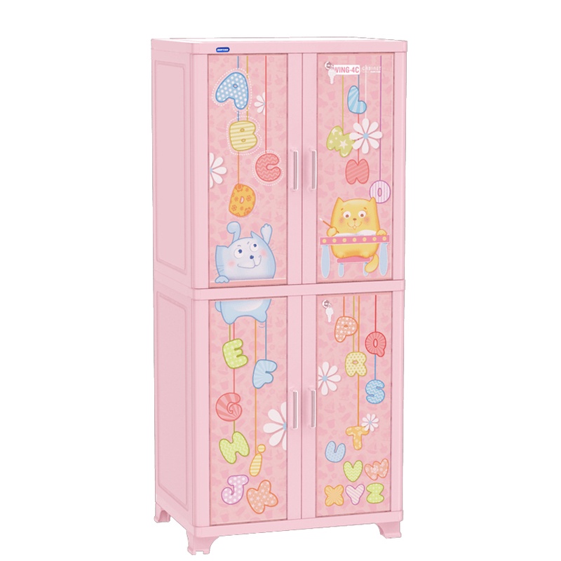 Tủ nhựa Duy Tân Wing 4C - màu kem, trắng, dương, hồng - Kích thước (rộng x cao x sâu): 70 x 160 x 50 cm