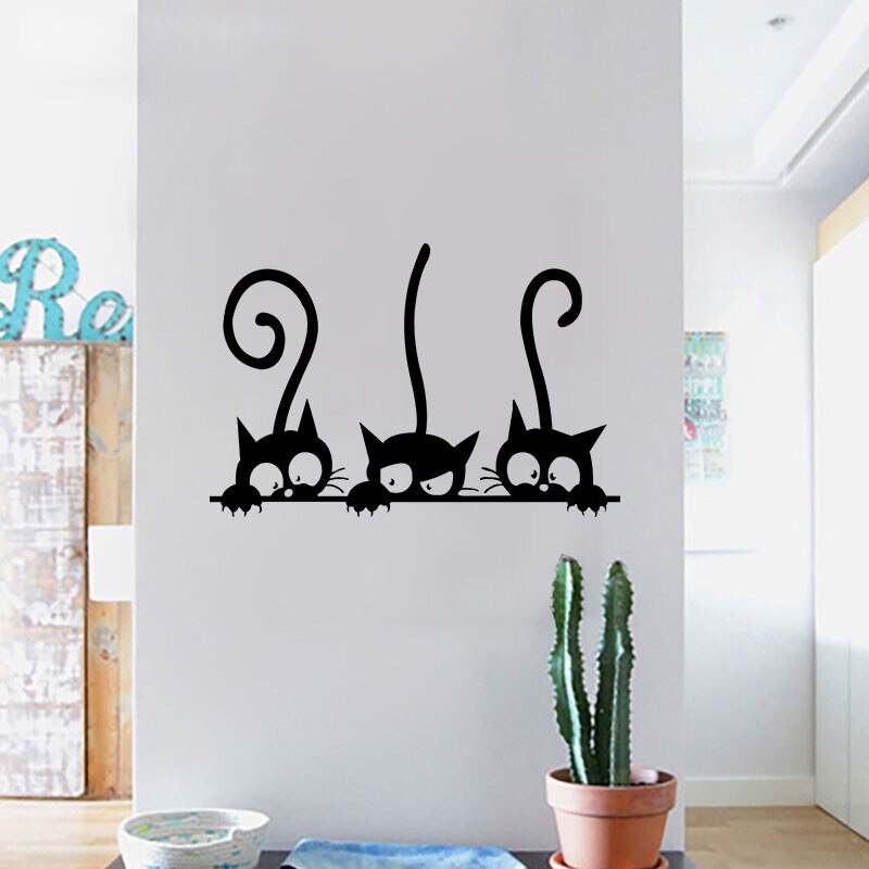 Sticker Dán Tường Chống Thấm Nước Hình Mèo Đen Dễ Thương Bắt Mắt