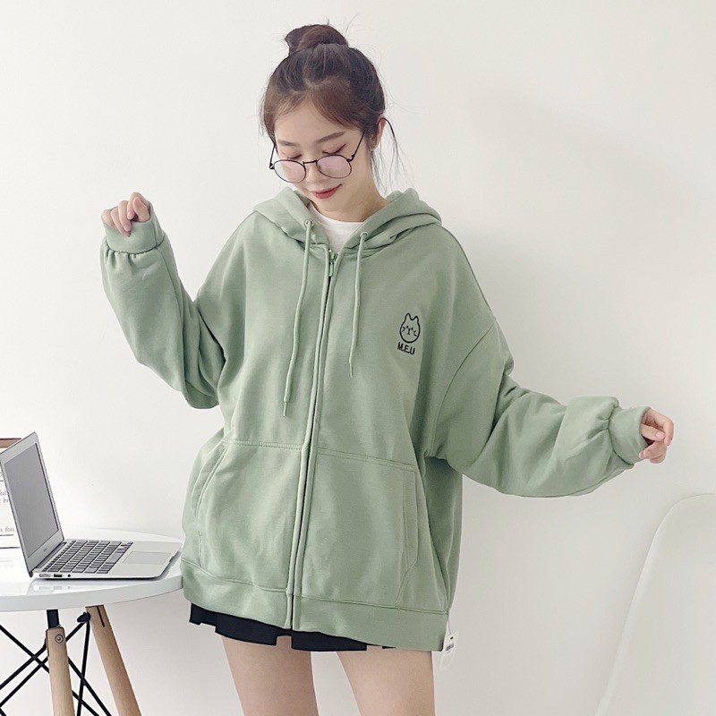 ÁO KHOÁC NỈ XANH MINT FORM RỘNG, ÁO NỈ MEUCLOTHING