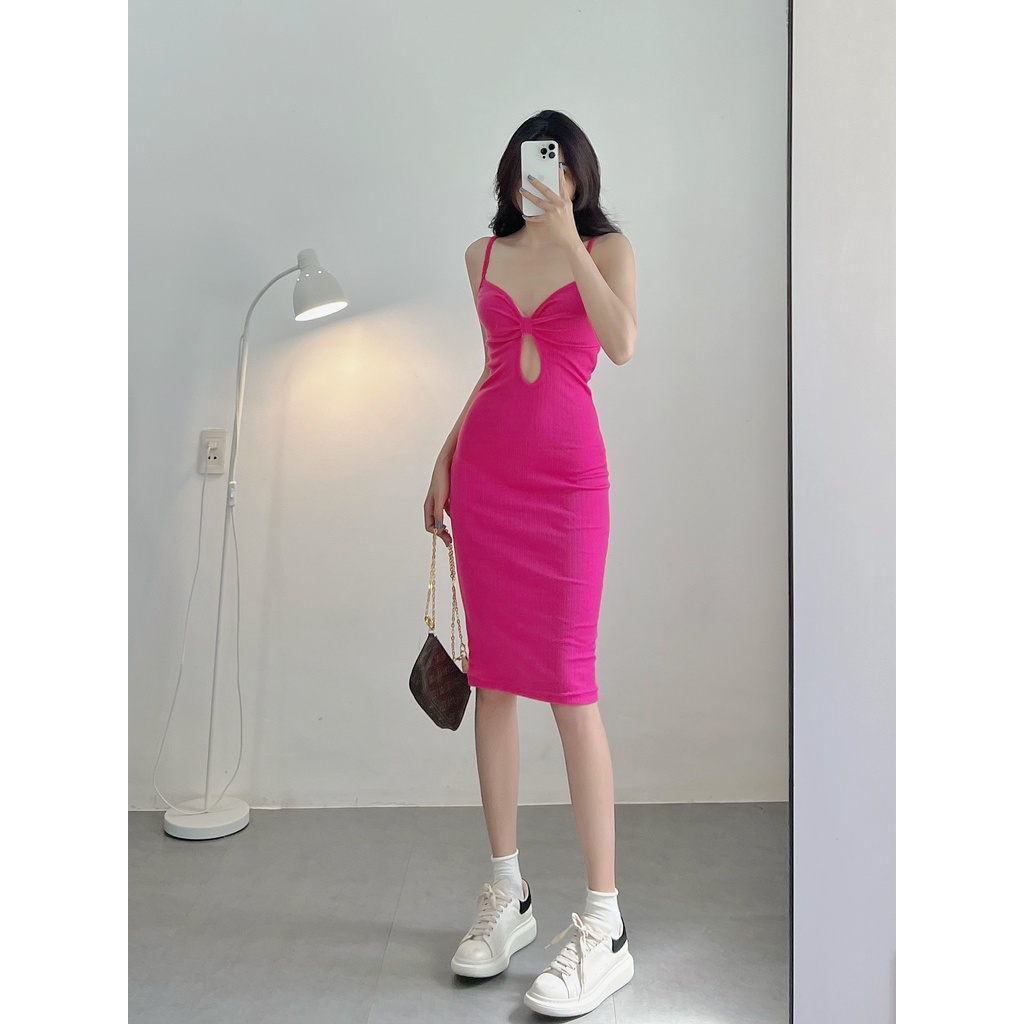 Đầm body nữ hai dây HHVINTAGE kiểu xoắn ngực Dress A09