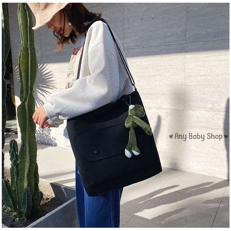 Túi tote- túi vải Ulzzang phong cách Hàn Quốc vừa xách vừa đeo 3 màu sang chảnh kèm móc khóa hình thú siêu cute  ❣❣