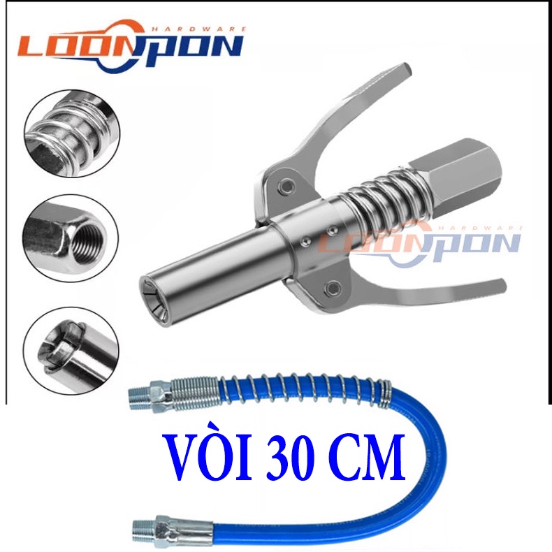 Bơm mỡ bò 2 cánh 6 chấu cao cấp, Dụng cụ bơm mỡ bò, Đầu bơm mỡ bò