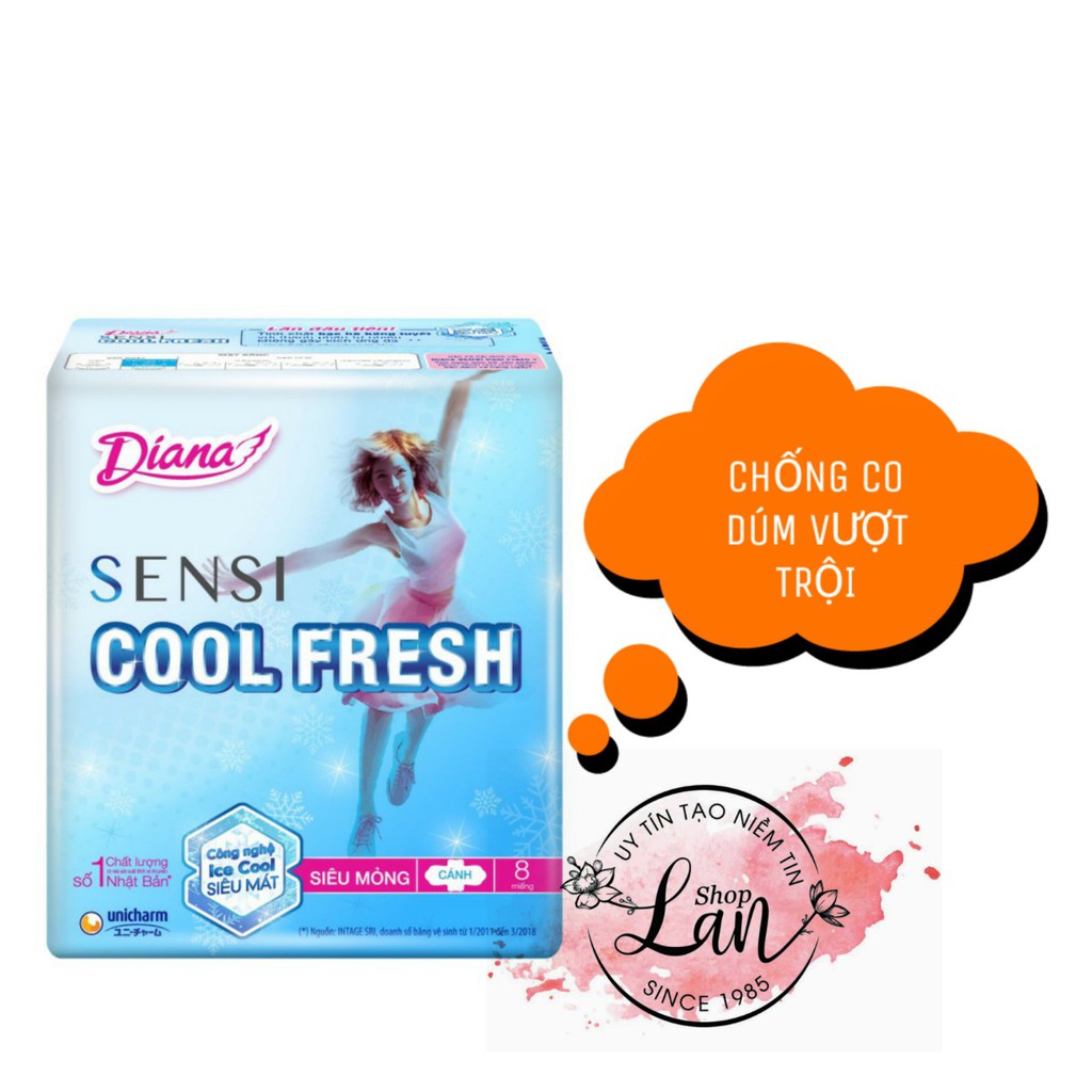 Băng vệ sinh DIANA SENSI COOL FRESH siêu mỏng, cảm giác mát lạnh dài lâu, chống tràn, kiểm soát mùi hiệu quả