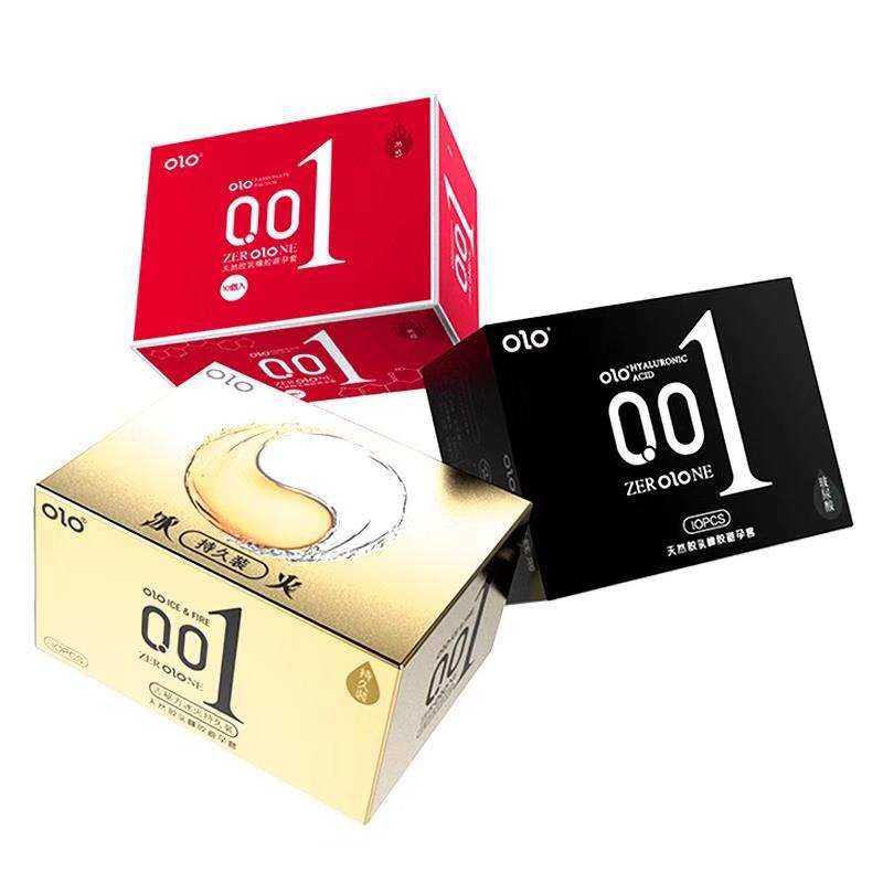 Bao cao su OlO 0.01 Ice & Fire mỏng, nhiều gel bôi trơn, cảm giác lửa băng mới lạ - Hộp 10 bcs