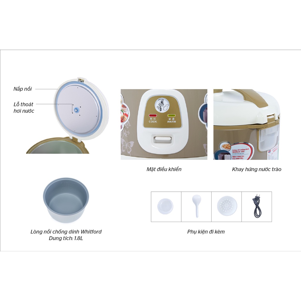Nồi cơm điện nhỏ gọn Sunhouse shd8216 - 1.2L đẹp bền tốt
