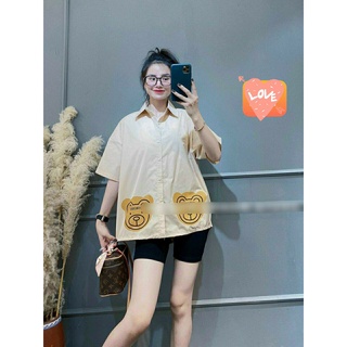 Set bộ đồ nữ áo sơ mi gấu + quần legging ngố