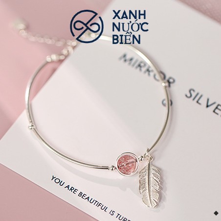 Lắc tay charm ngọc phối lông vũ, vòng tay bạc phong cách Nhật Bản