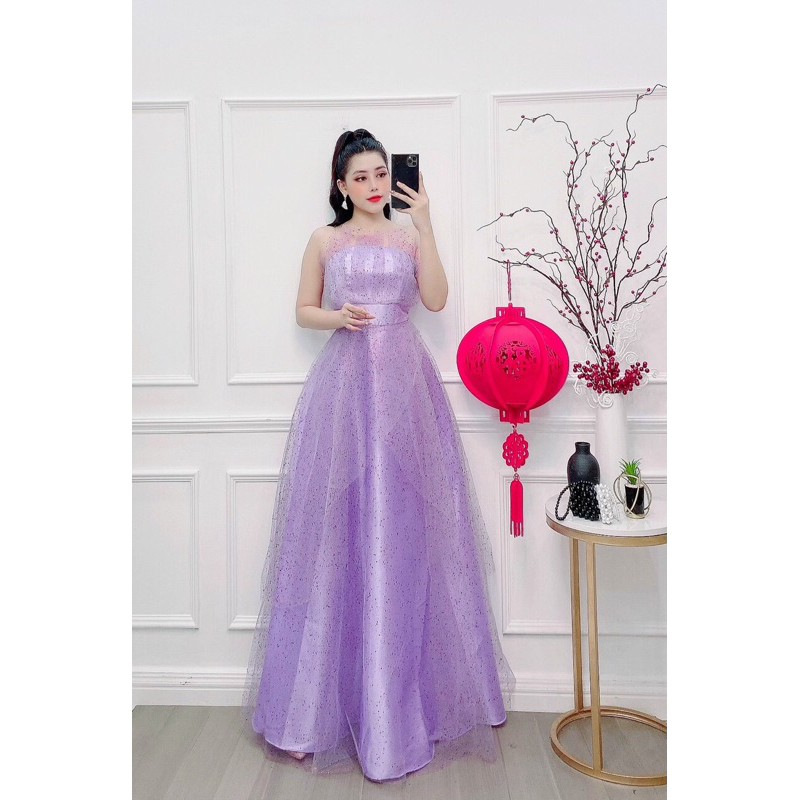 đầm kim tuyến cúp 2 tầng chéo dài