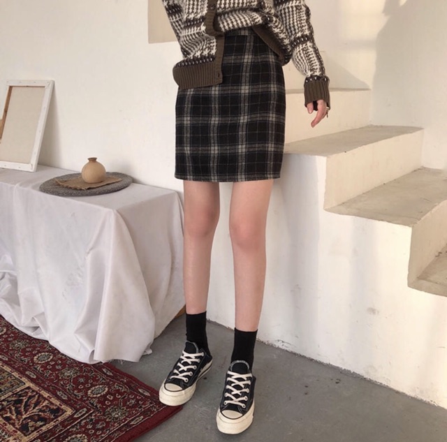 Chân váy dạ kẻ