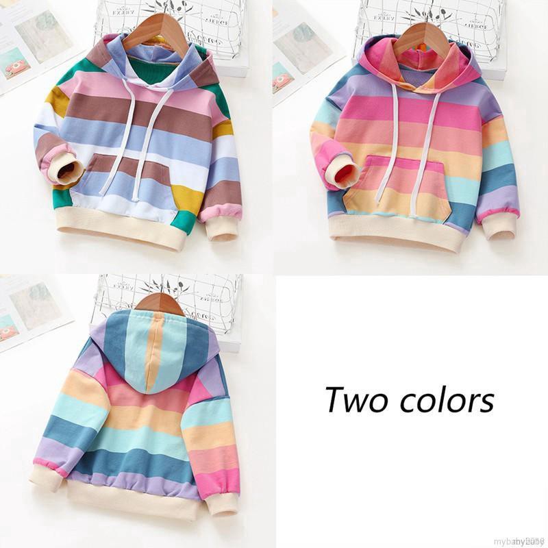 Áo khoác hoodie in sọc cầu vồng cho bé gái