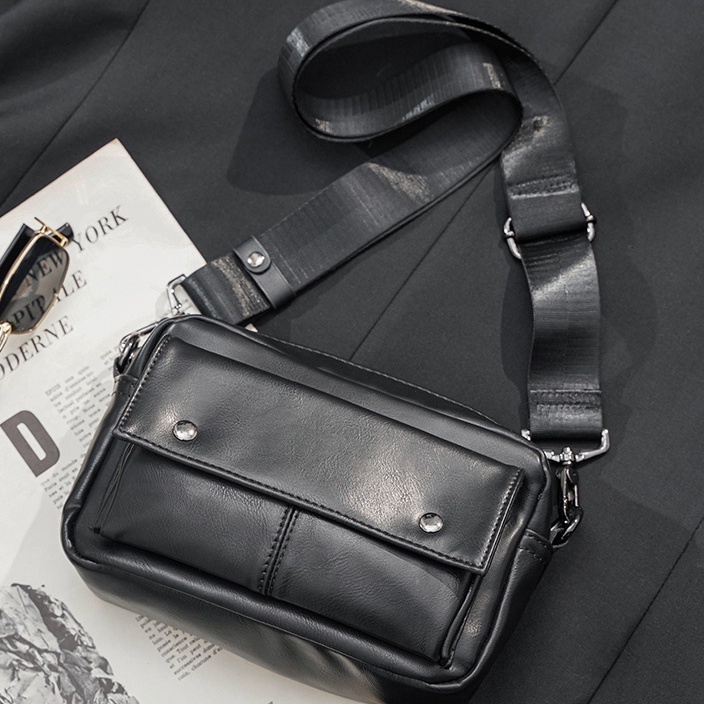Túi Xách Đeo Chéo OUMU Đen Da PU Thời Trang Nam Nữ Unisex Cao Cấp Gudi Studio