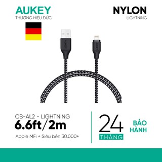 Cáp Lightning Aukey CB-AL2 Chuẩn MFi, Siêu Bền, Chống Rối, 2 Mét - Hàng Chính Hãng